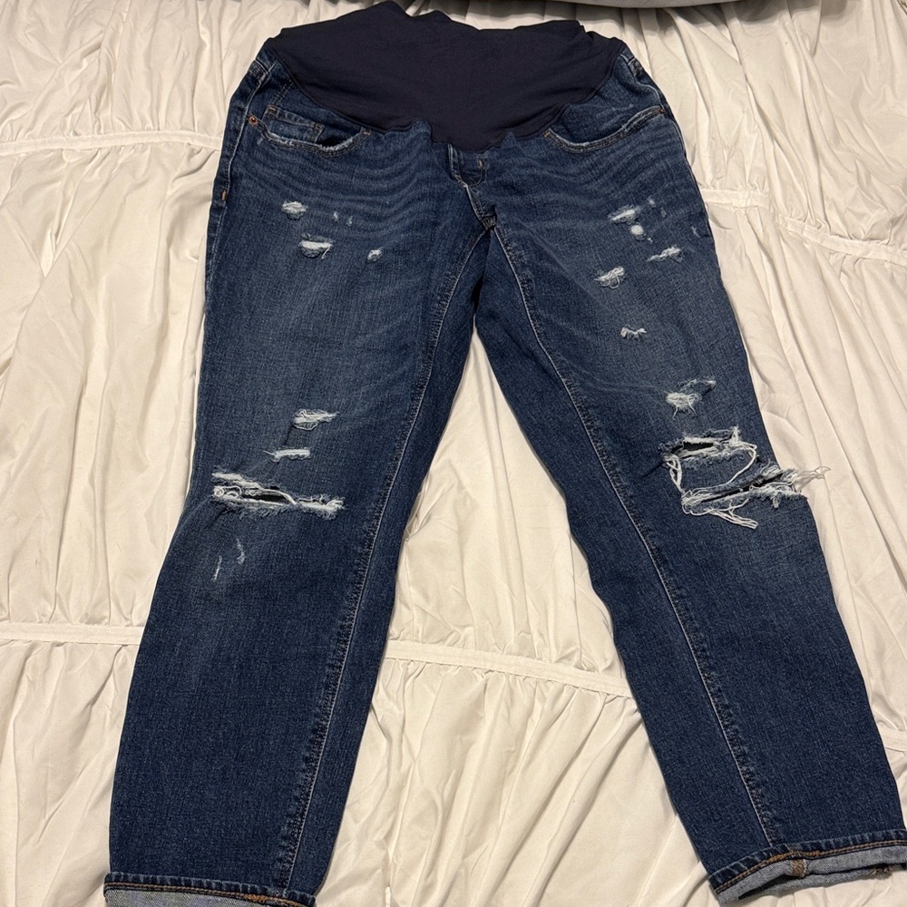 Old Navy Dark Blue Distressed Maternity Boyfriend Jeans
